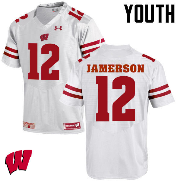 Wisconsin Badgers Youth #12 Natrell Jamerson NCAA Under Armour Authentic White College Stitched Football Jersey HW40Q00NU